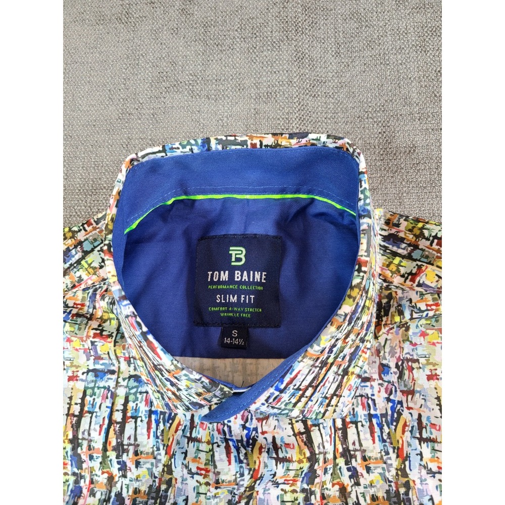 *NWT* Tom Baine Shirt Men S Colorful Performance Slim Fit Stretch Long Button Up - Picture 6 of 7